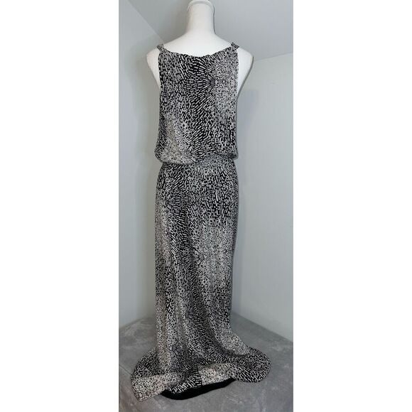 Women’s PARKER 100% Silk Maxi Dress Blk/Wht Large - Picture 6 of 11